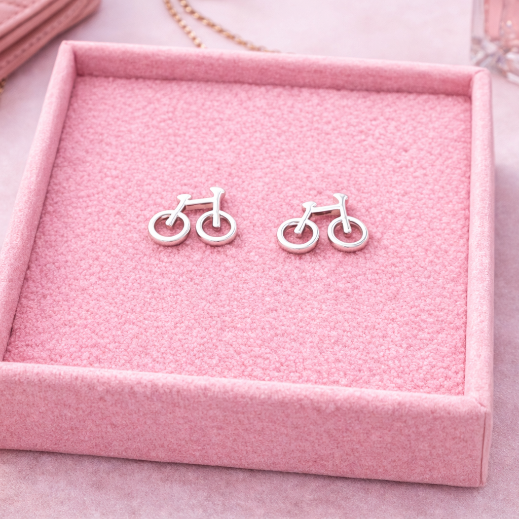 Bicycle Stud Earrings - Silver Bike Jewelry - Minimalist Cycling Jewelry - Small Stainless Steel Studs - Gift for Cyclists, A175 The Funky Bird - {{mens earrings}}