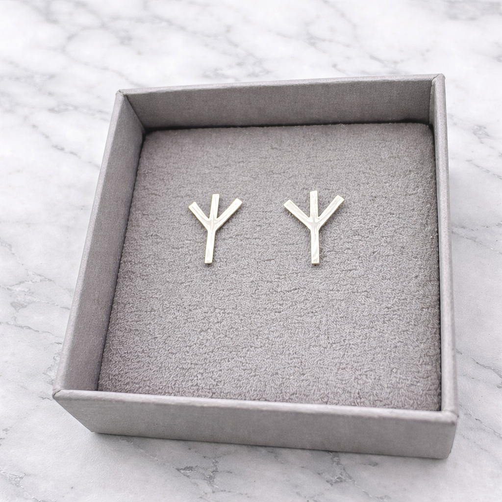 Mens Earrings - Silver Stud Earrings, Men, Minimalist Male Earring, Rune, Defense, Protection, Mens Stud Earrings, Studs for Men, A255 The Funky Bird - {{mens earrings}}