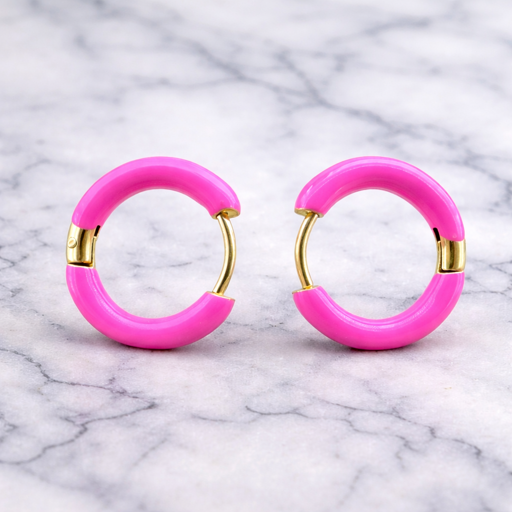 Pink Huggie Hoop Earring, Helix Hoop, Pink Hoop Earrings, Dainty Hoop Earrings, Hot Pink Earrings, Minimalist, A149 The Funky Bird - {{mens earrings}}