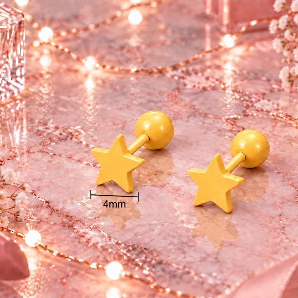 Yellow Star Stud Earrings, Stainless Steel Screw Back Earrings, Bright Yellow Star Earrings, Ball Back Studs, Colourful Earrings Firefly DistrictĀ - {{mens earrings}}