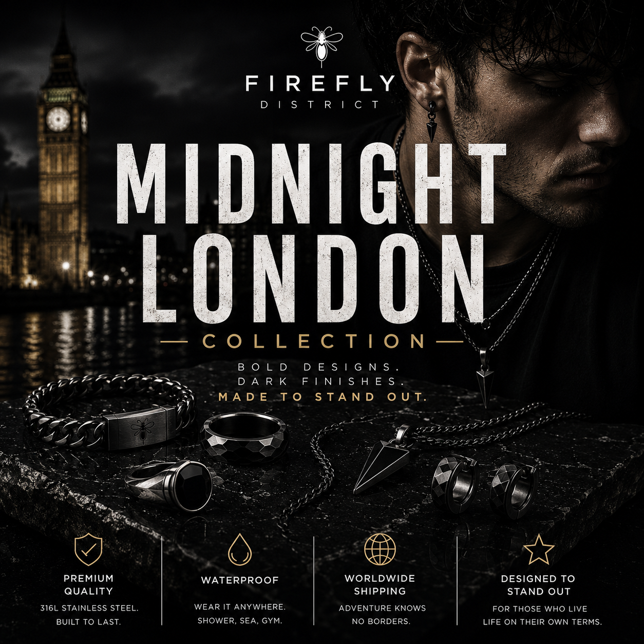 Midnight-London-Collection Firefly Districtmens earrings