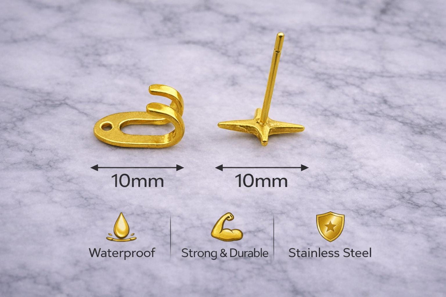 Gold Star Stud Earrings with Wrap Cuff, Stainless Steel Waterproof Earrings, Minimalist Star Earrings, Mens Womens Ear Wrap Studs, Gift A478 Firefly District - {{mens earrings}}