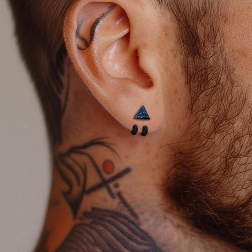 Black triangle studs with black wraps for men, A501 BWrap Firefly District - {{mens earrings}}