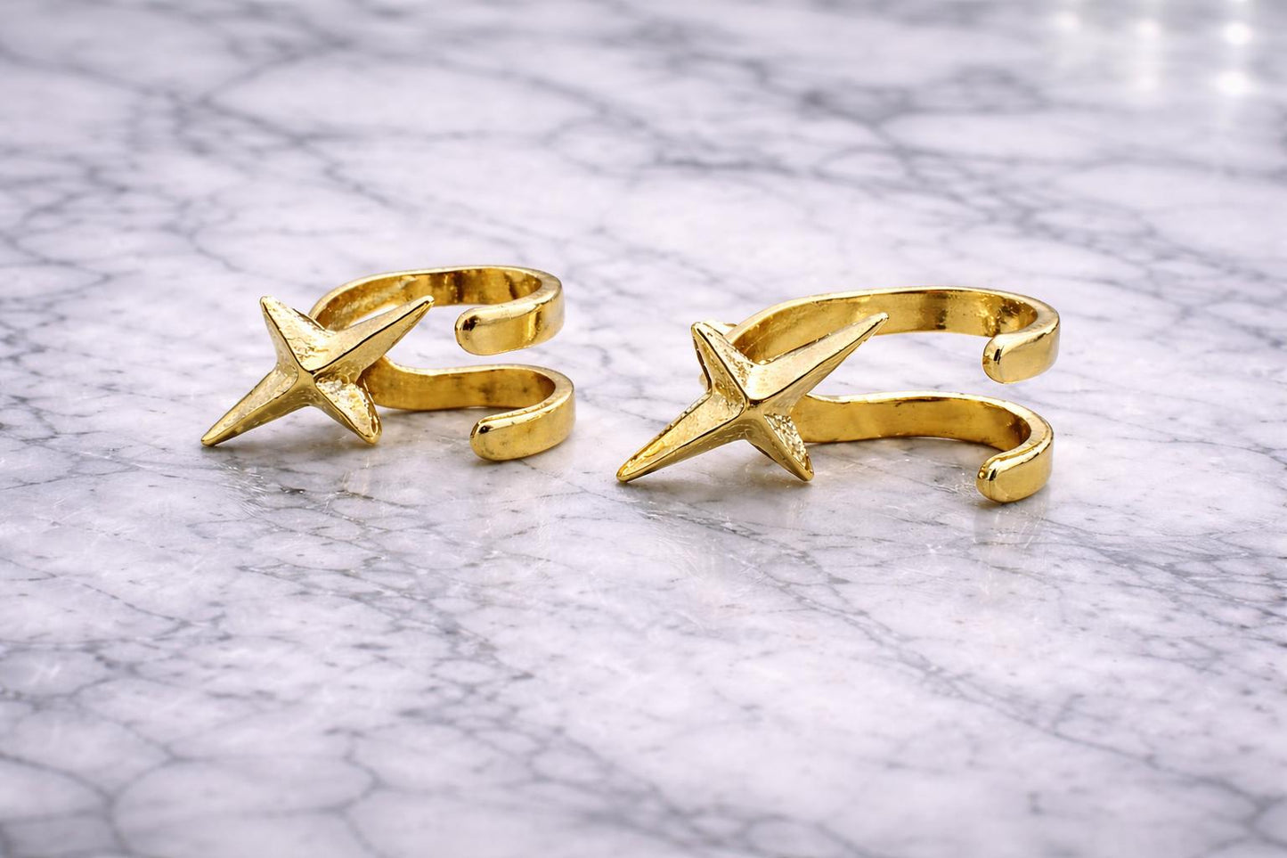 Gold Star Stud Earrings with Wrap Cuff, Stainless Steel Waterproof Earrings, Minimalist Star Earrings, Mens Womens Ear Wrap Studs, Gift A478 Firefly District - {{mens earrings}}