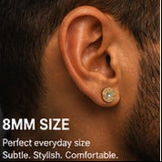 A312 men's gold crystal stud earring 8mm face width size guide