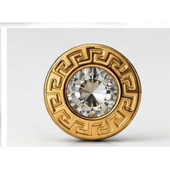 A312 gold stainless steel crystal Greek key stud earring front detail