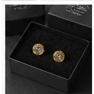 A312 gold crystal men's stud earrings presented in gift box