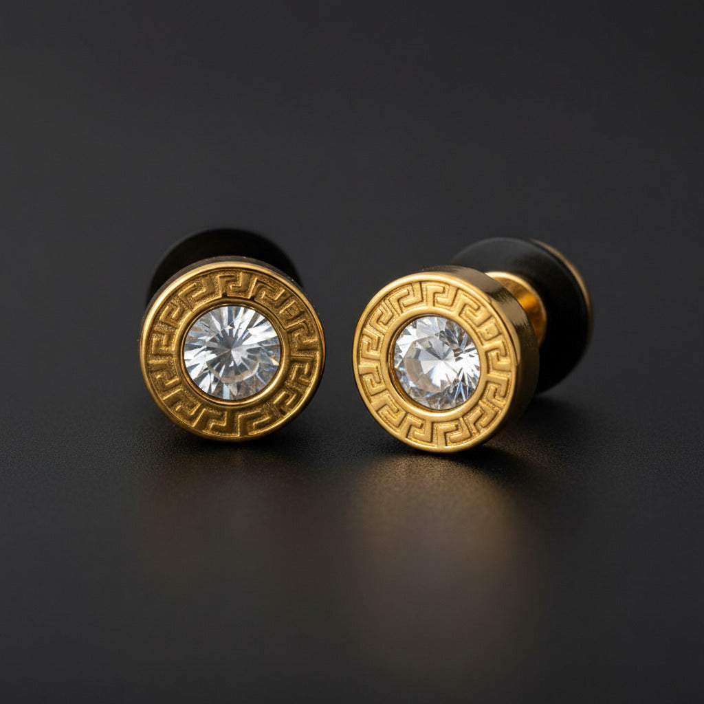 A312 gold crystal flat back stud earrings pair studio view