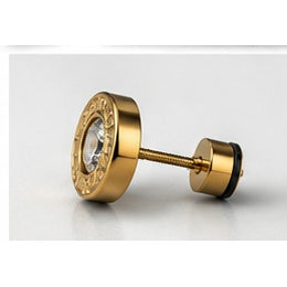 A312 gold threaded stainless steel stud earring side and flat back detail