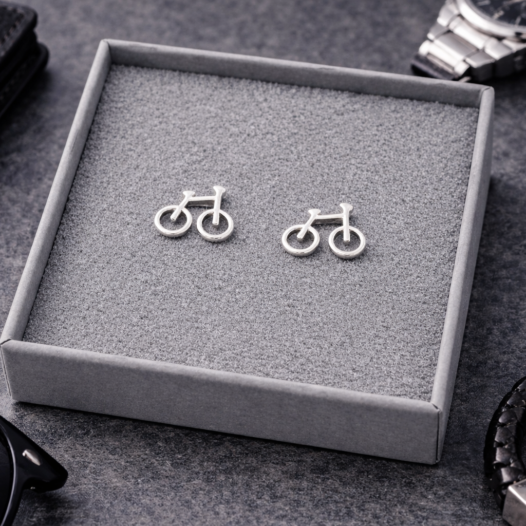 Cycling Earrings - for Bike Lover for Birthday, Cycling Gift, Fun Bike Mounting Bike Cycle Earrings Unique gift, 925, A175 The Funky Bird - {{mens earrings}}