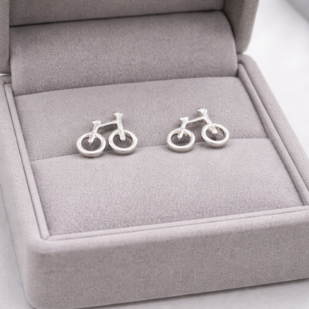 Cycling Earrings - for Bike Lover for Birthday, Cycling Gift, Fun Bike Mounting Bike Cycle Earrings Unique gift, 925, A175 The Funky Bird - {{mens earrings}}