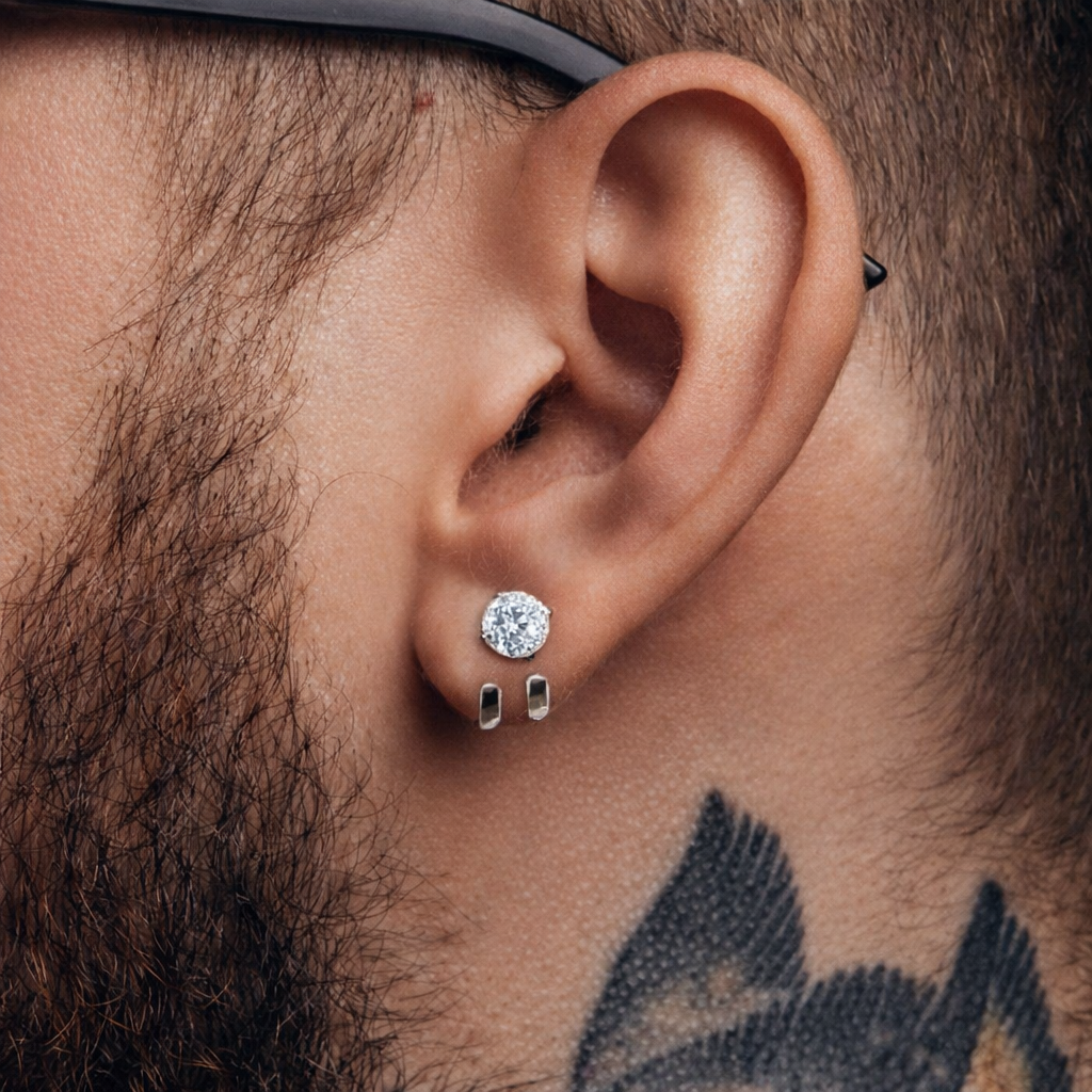 Mens Earrings - CZ Silver Stud Earrings, Men, Male Jewellery, Men Jewelry, Silver, Mens Stud Earrings, Studs for Men, Wrap earrings, A362 The Funky Bird - {{mens earrings}}