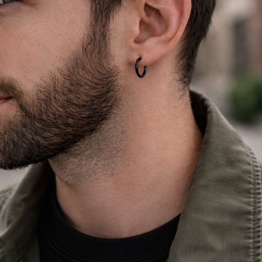 Black hoop earrings, Huggie, Hoop Earrings - Sleek and Chic, sleeper earrings, Mens and Womens Huggie Earrings, male earrings, A298 The Funky Bird - {{mens earrings}}