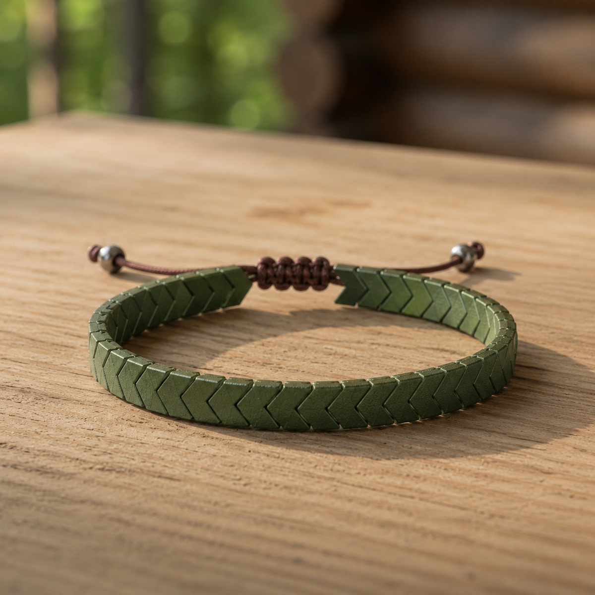 Natural hematite adjustable bracelet for men, Firefly District
