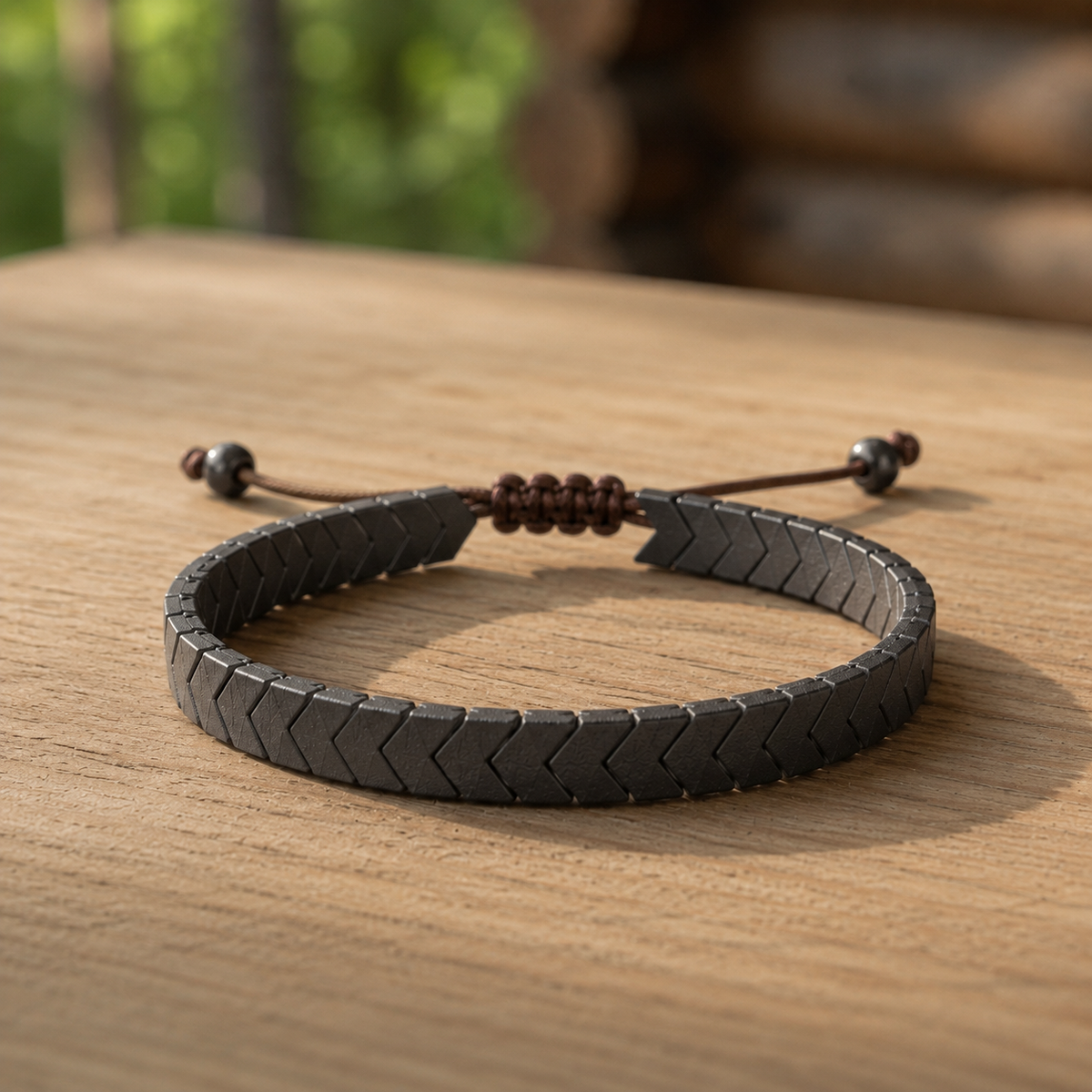 Natural hematite adjustable bracelet for men, Firefly District