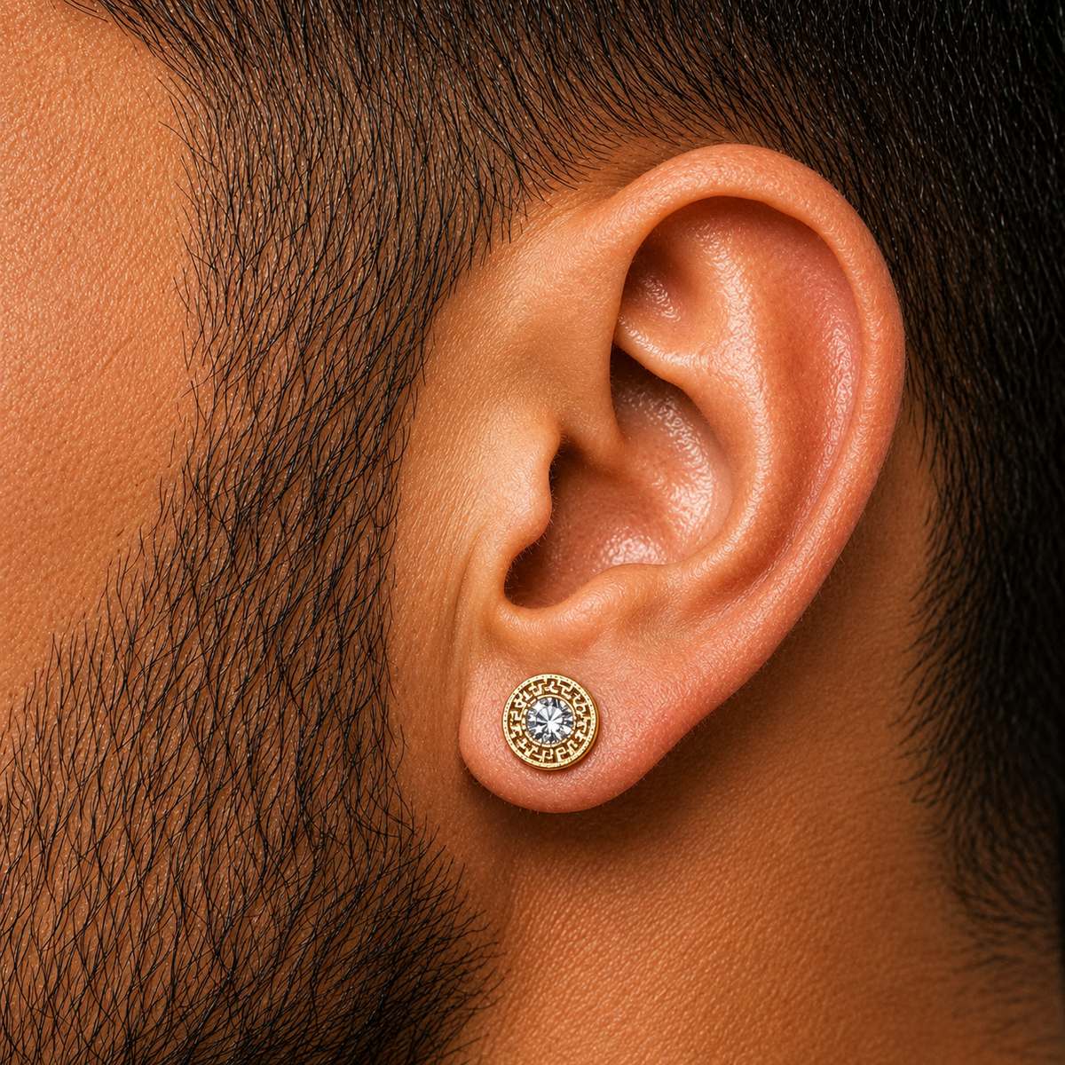 Men's Gold Crystal Flat Back Stud Earrings – Threaded Stainless Steel - A312 Firefly District - {{mens earrings}}