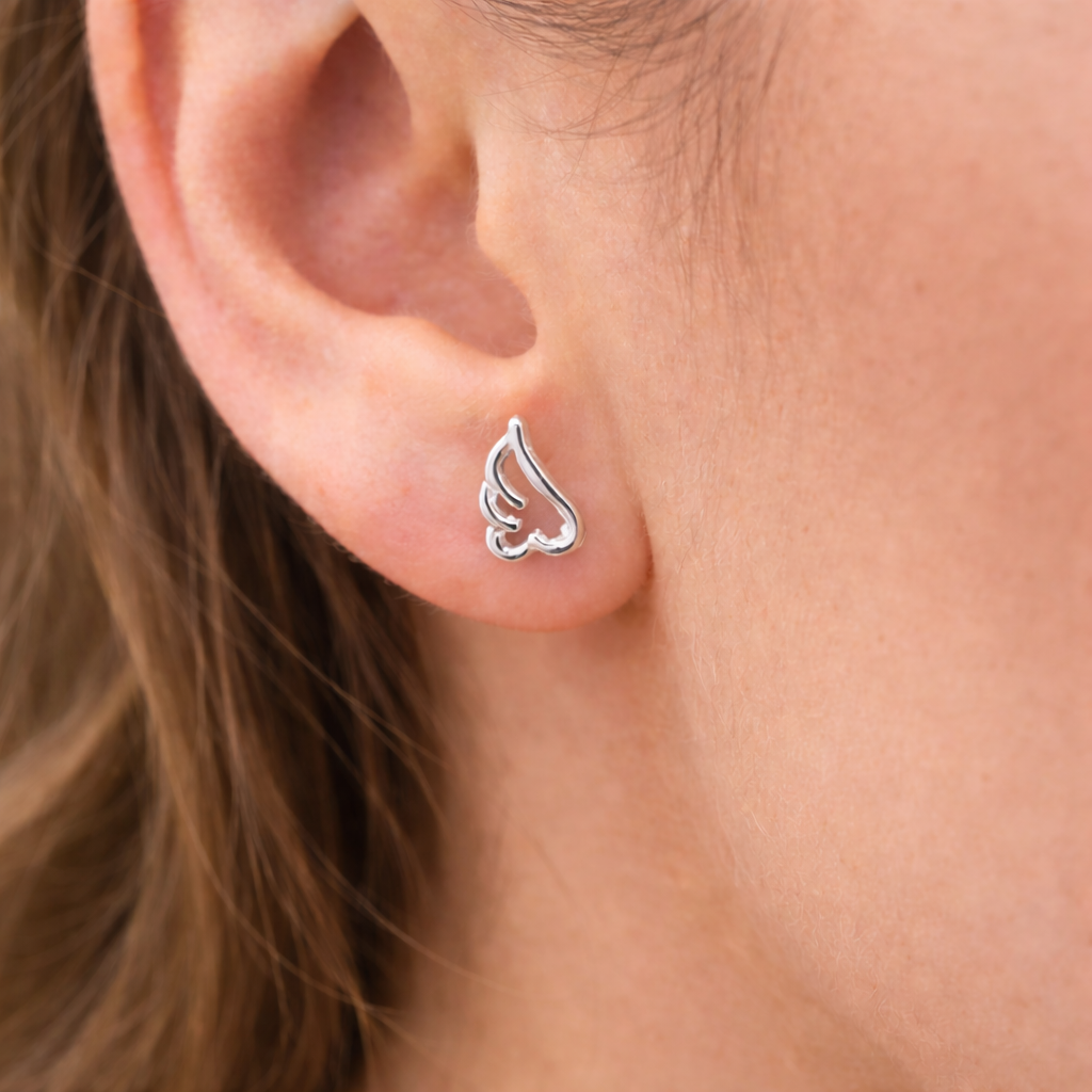 Angel Wing Earrings - Thinking of a loved one, Angel wings Thinking of your loss RIP gift, tiny, Funeral earrings, A054 The Funky Bird - {{mens earrings}}