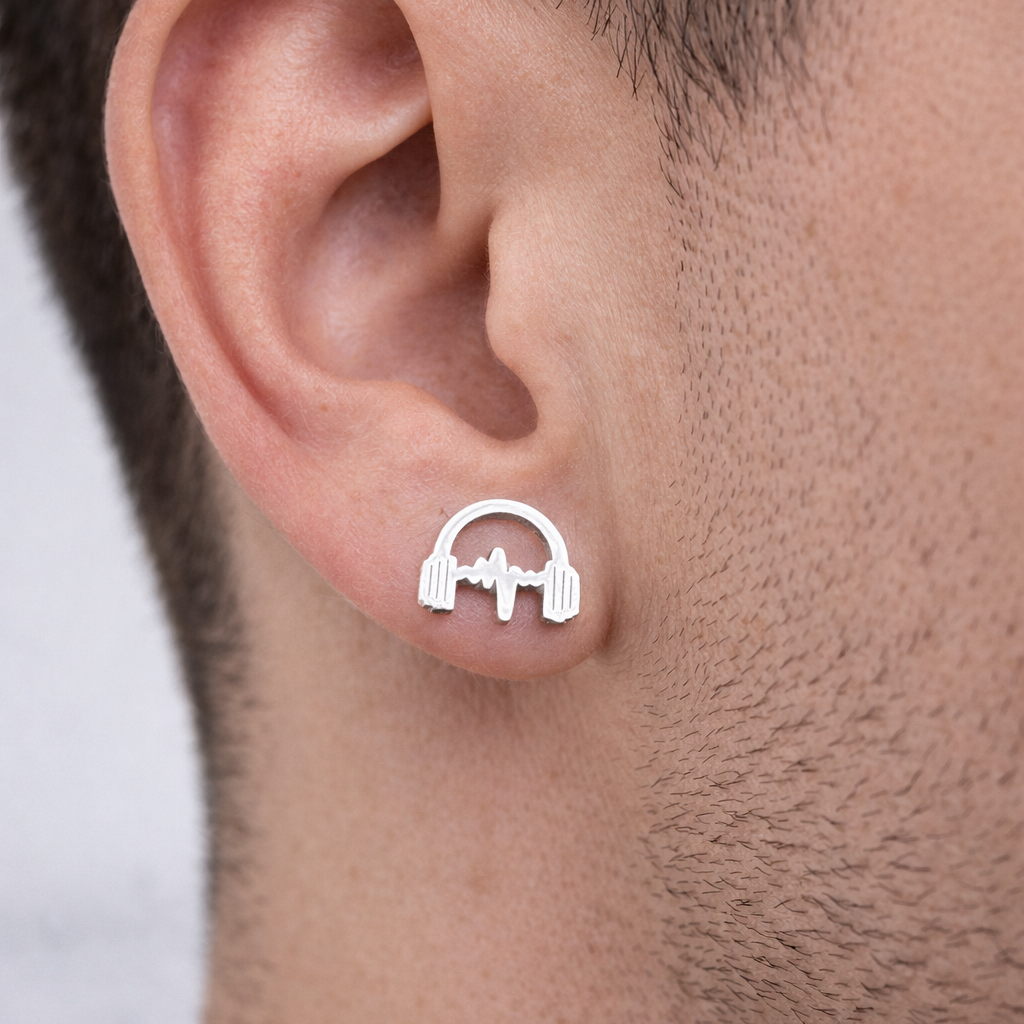 Silver Music Headphones Earrings - record earrings, Music earrings, Birthday Party, Fun, Funky, Unique, studs, DJ, A315 The Funky Bird - {{mens earrings}}