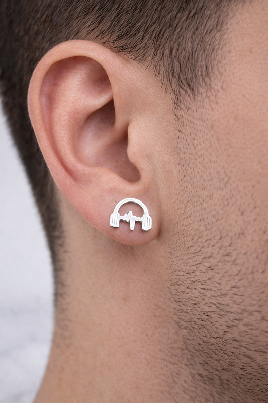 Silver Music Headphones Earrings - record earrings, Music earrings, Birthday Party, Fun, Funky, Unique, studs, DJ, A315 The Funky Bird - {{mens earrings}}