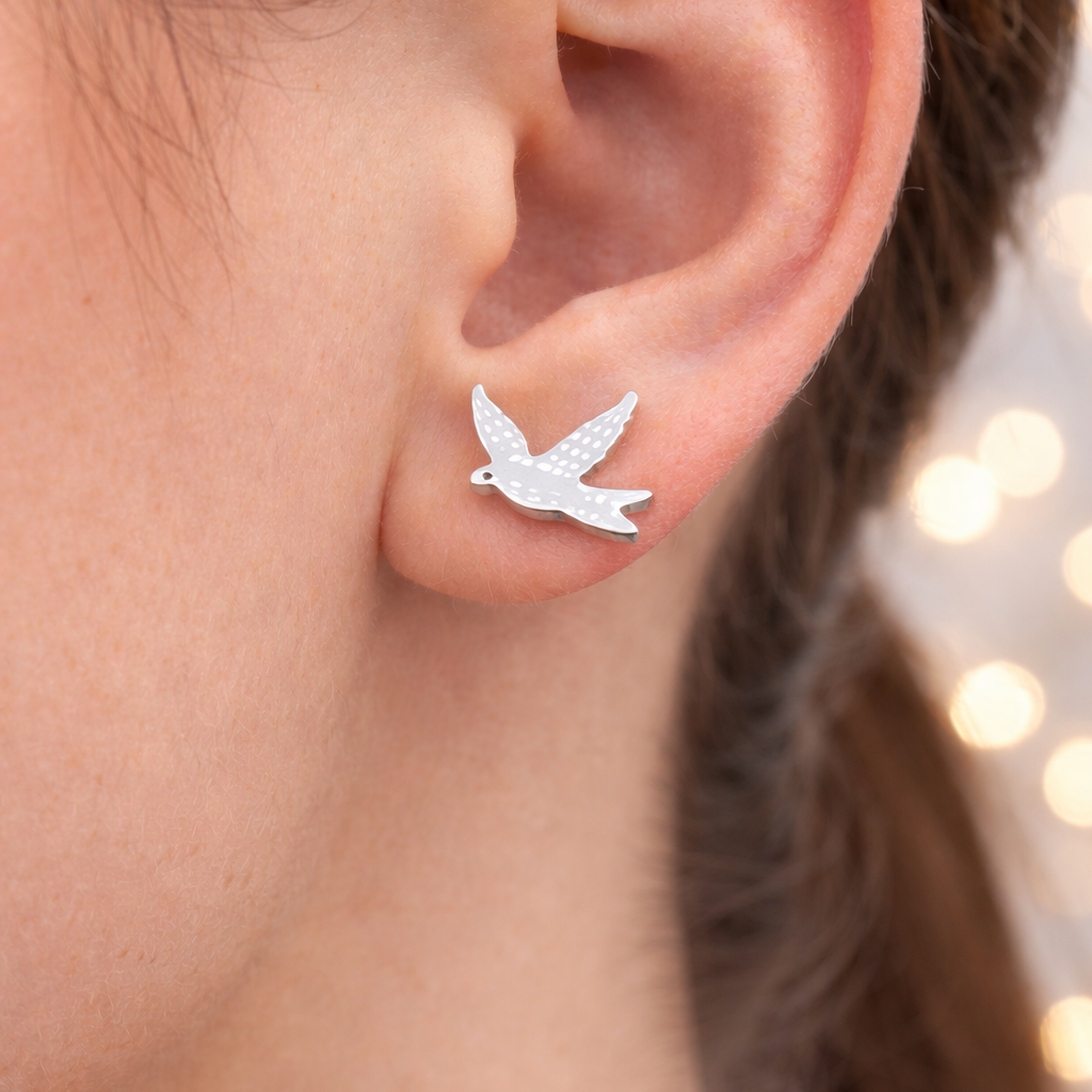 Everyday Wear Earrings - dainty Birthday Silver Bird Earrings, Swift Bird Earrings gift for her nature lover everyday wear, A077 The Funky Bird - {{mens earrings}}