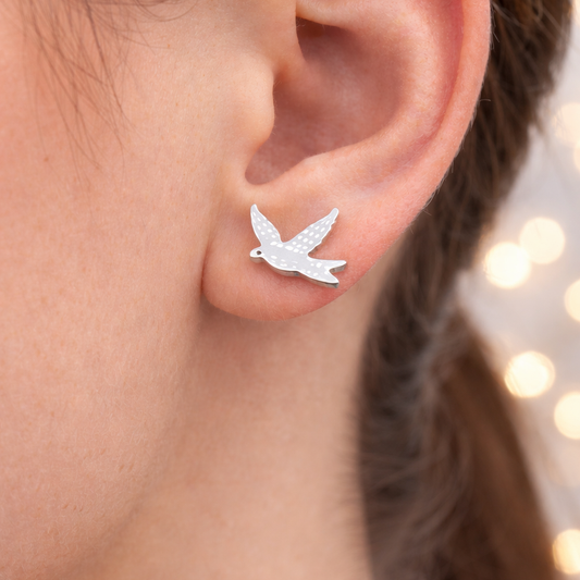 Everyday Wear Earrings - dainty Birthday Silver Bird Earrings, Swift Bird Earrings gift for her nature lover everyday wear, A077 The Funky Bird - {{mens earrings}}
