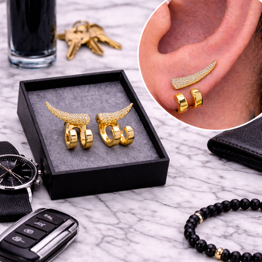 Mens Earrings - Gold Stud Earrings, Men, Minimalist Male Earring, 18k Gold, Mens Stud Earrings, Studs for Men, tick v hoop earrings, B020 The Funky Bird - {{mens earrings}}