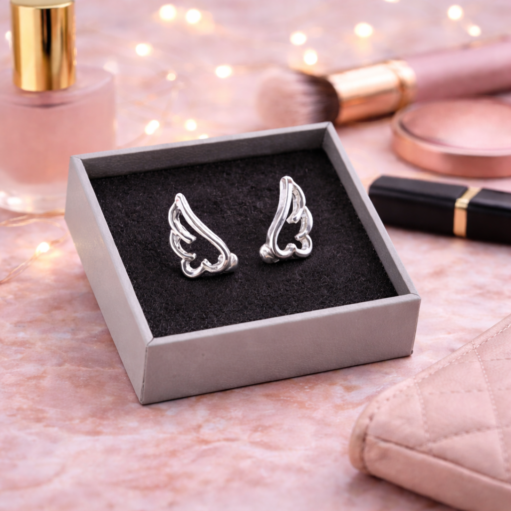 Angel Wing Earrings - Thinking of a loved one, Angel wings Thinking of your loss RIP gift, tiny, Funeral earrings, A054 The Funky Bird - {{mens earrings}}