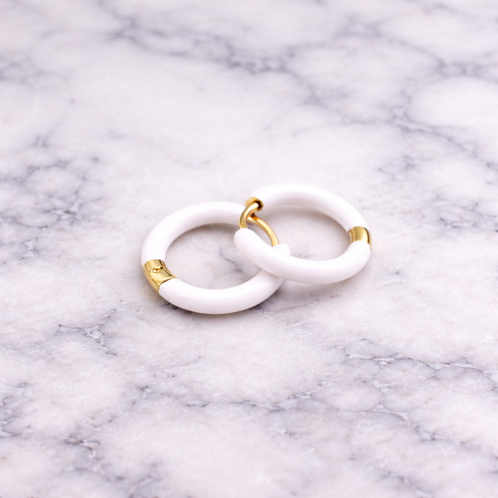 White Huggie Hoop Earrings, Chunky Earrings, white Hoop Earrings, Simple Hoop Earrings, Ice white Earrings, Minimalist, A429 The Funky Bird - {{mens earrings}}