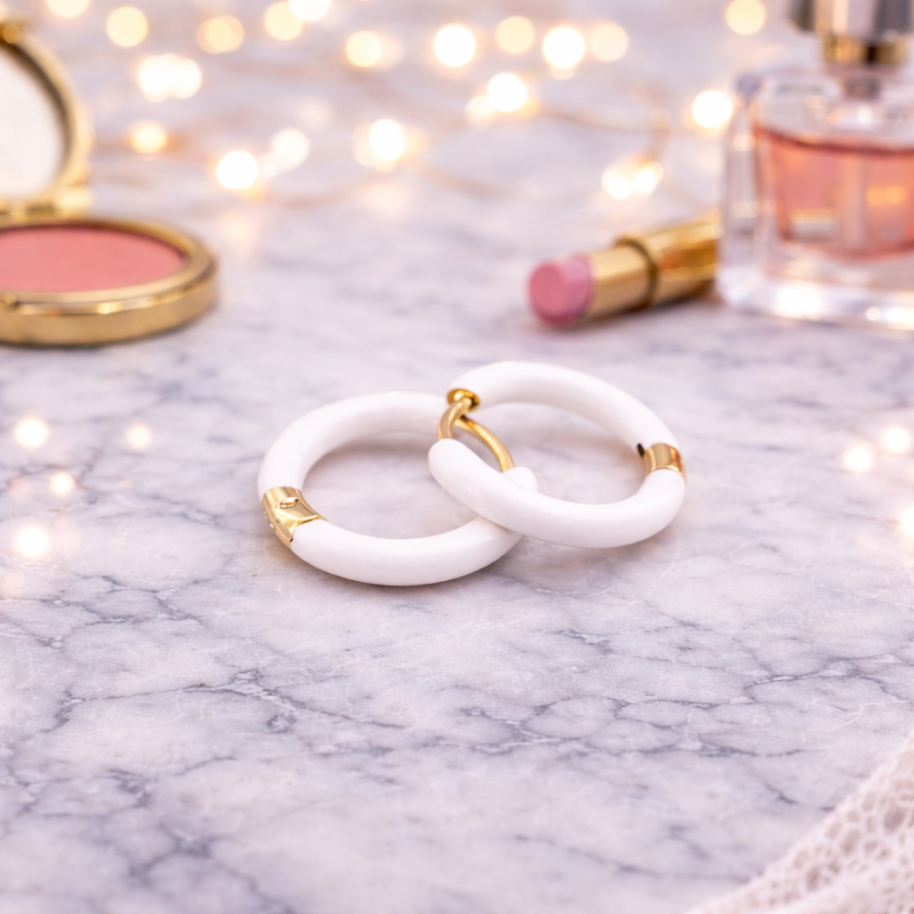 White Huggie Hoop Earrings, Chunky Earrings, white Hoop Earrings, Simple Hoop Earrings, Ice white Earrings, Minimalist, A429 The Funky Bird - {{mens earrings}}
