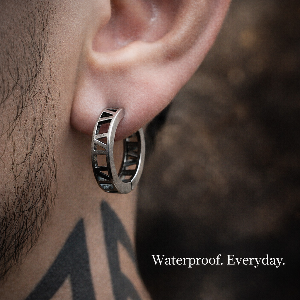 Black Mens Earrings, Roman Numerial, Hoop Earring, Gun Metal Grey, Man Silver Hoop Earrings, Huggie Earring For Men, Earrings For Him, A135 The Funky Bird - {{mens earrings}}