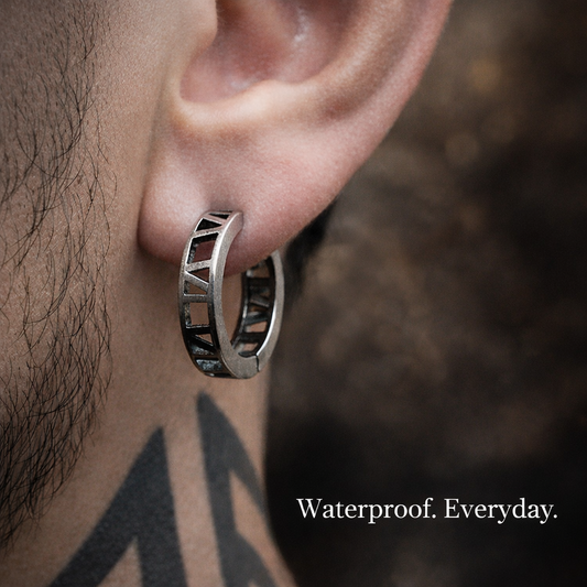 Black Mens Earrings, Roman Numerial, Hoop Earring, Gun Metal Grey, Man Silver Hoop Earrings, Huggie Earring For Men, Earrings For Him, A135 The Funky Bird - {{mens earrings}}