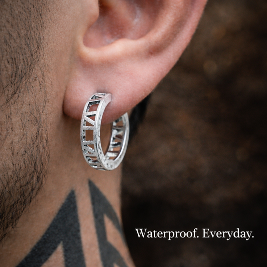 Mens Roman Numerial, Hoop Earring, Man Silver Hoop Earrings, Huggie Earring For Men, Earrings For Him, A134 The Funky Bird - {{mens earrings}}