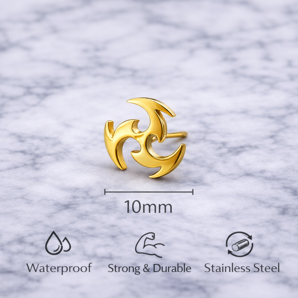 Mens Gold Ninja Star Earrings, Edgy Stud Earrings For Men, Shuriken Earring Pair, Cool Gold Studs, Earrings For Him, Gold Jewelry, A182 The Funky Bird - {{mens earrings}}