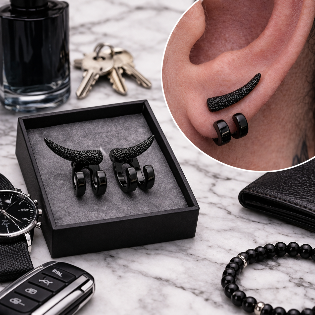 Mens Black Stud Earrings - Minimalist Black Stainless Steel Studs - Small Earrings for Men - Edgy Everyday Earring Gift, B021 The Funky Bird - {{mens earrings}}