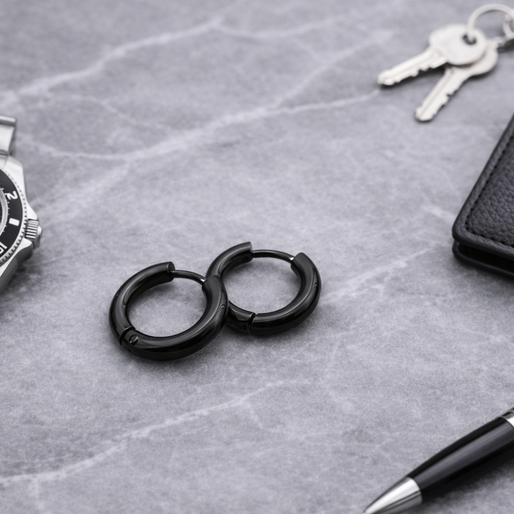 Black hoop earrings, Huggie, Hoop Earrings - Sleek and Chic, sleeper earrings, Mens and Womens Huggie Earrings, male earrings, A298 The Funky Bird - {{mens earrings}}