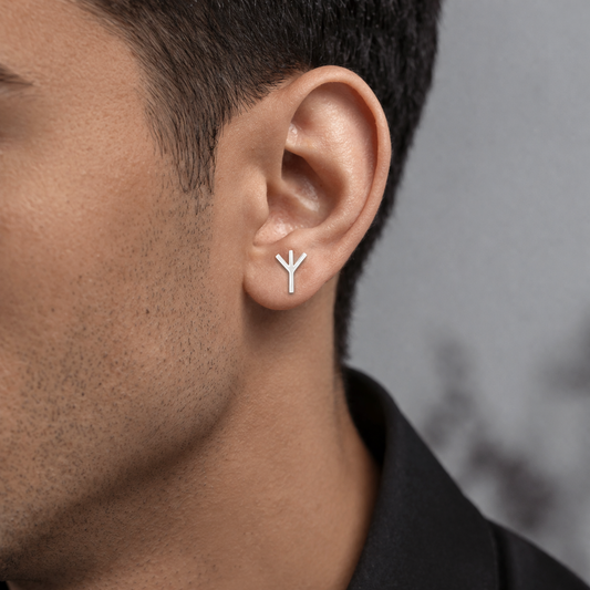Mens Earrings - Silver Stud Earrings, Men, Minimalist Male Earring, Rune, Defense, Protection, Mens Stud Earrings, Studs for Men, A255 The Funky Bird - {{mens earrings}}