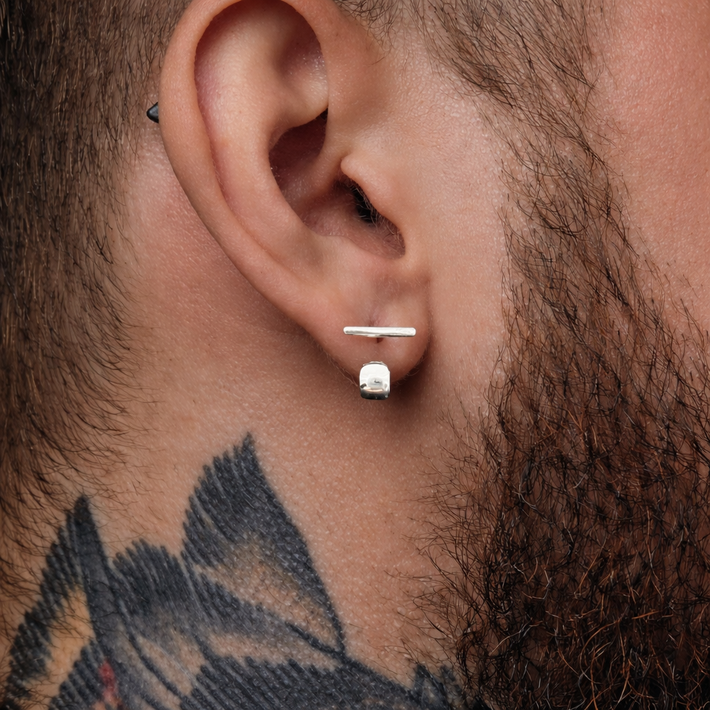 Mens Earrings - Silver Stud Earrings, Men, Minimalist Male Earring, man earring, Mens Stud Earrings, Studs for Men, A239 The Funky Bird - {{mens earrings}}