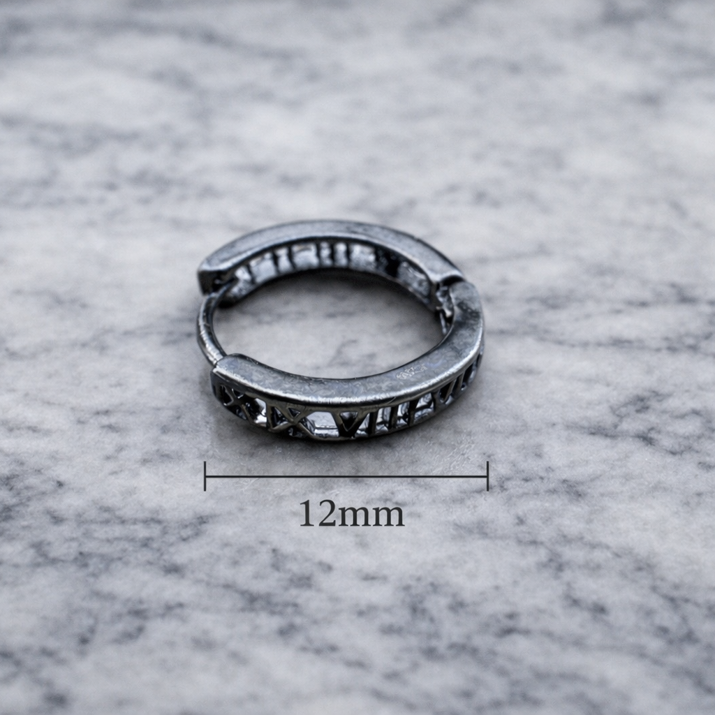 Black Mens Earrings, Roman Numerial, Hoop Earring, Gun Metal Grey, Man Silver Hoop Earrings, Huggie Earring For Men, Earrings For Him, A135 The Funky Bird - {{mens earrings}}