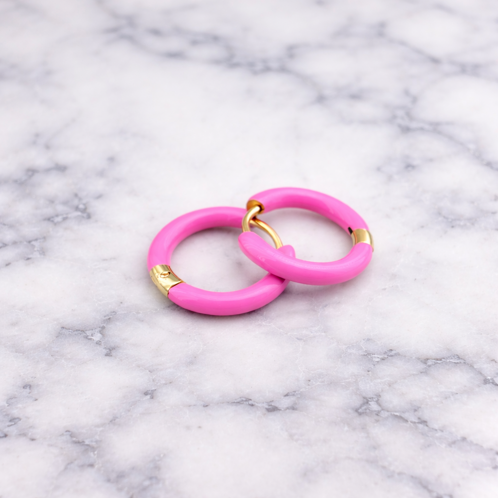 Pink Huggie Hoop Earring, Helix Hoop, Pink Hoop Earrings, Dainty Hoop Earrings, Hot Pink Earrings, Minimalist, A149 The Funky Bird - {{mens earrings}}