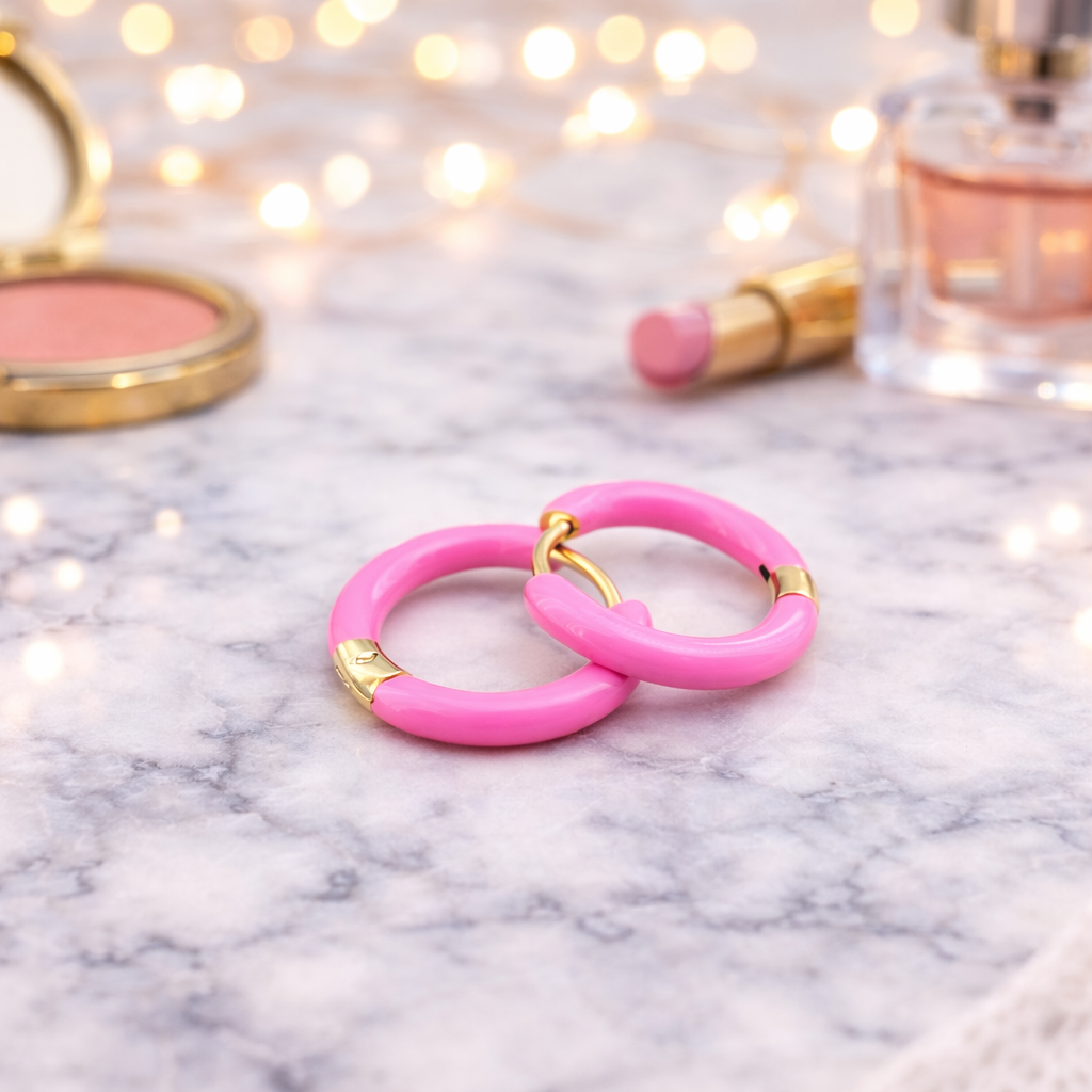 Pink Huggie Hoop Earring, Helix Hoop, Pink Hoop Earrings, Dainty Hoop Earrings, Hot Pink Earrings, Minimalist, A149 The Funky Bird - {{mens earrings}}