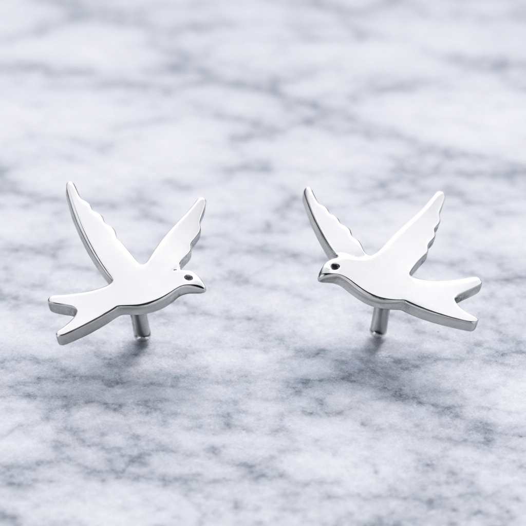 Everyday Wear Earrings - dainty Birthday Silver Bird Earrings, Swift Bird Earrings gift for her nature lover everyday wear, A077 The Funky Bird - {{mens earrings}}