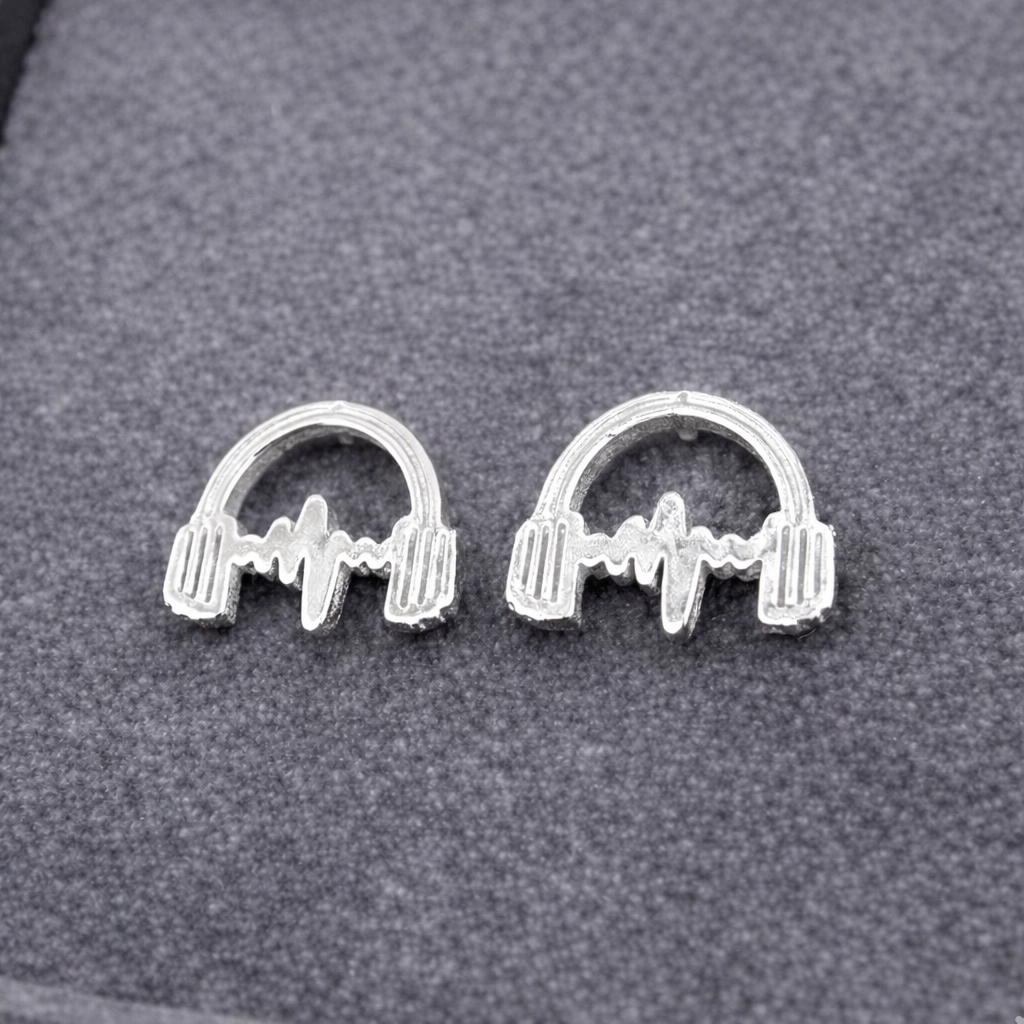 Silver Music Headphones Earrings - record earrings, Music earrings, Birthday Party, Fun, Funky, Unique, studs, DJ, A315 The Funky Bird - {{mens earrings}}