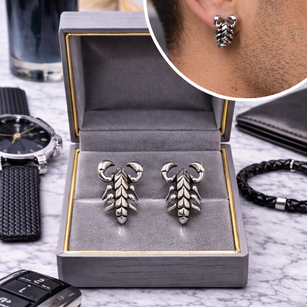 Womens Silver Stud Earrings, ear ringe, Minimalist Earring, Scorpion Earrings, Womens Stud Earrings, Edgy Earrings, Wrap earrings, BF, A484b The Funky Bird - {{mens earrings}}