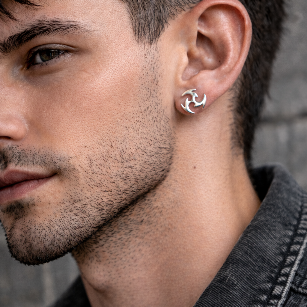 Mens Earrings - Silver Earring, Men, Minimalist Male Earring, Silver, Mens Huggie Earrings, Earrings for Men, A181 The Funky Bird - {{mens earrings}}