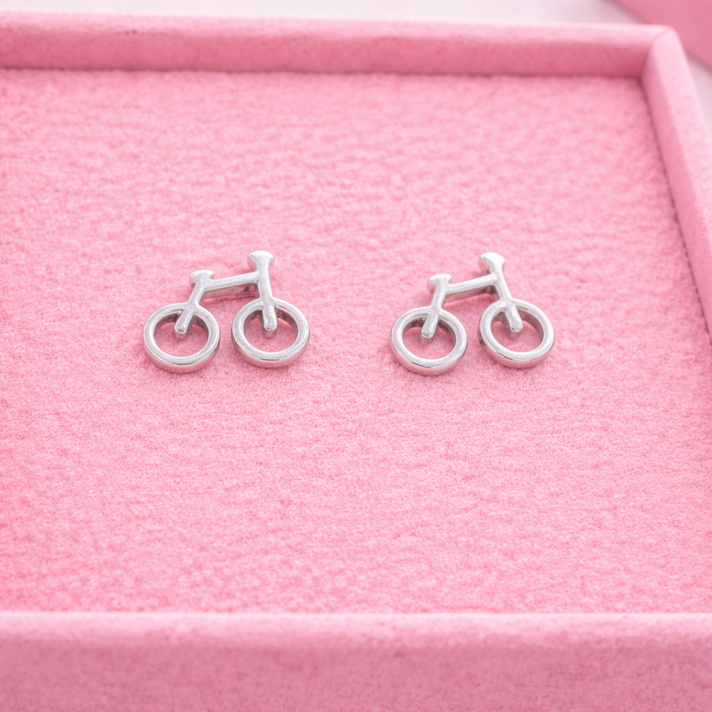 Bicycle Stud Earrings - Silver Bike Jewelry - Minimalist Cycling Jewelry - Small Stainless Steel Studs - Gift for Cyclists, A175 The Funky Bird - {{mens earrings}}