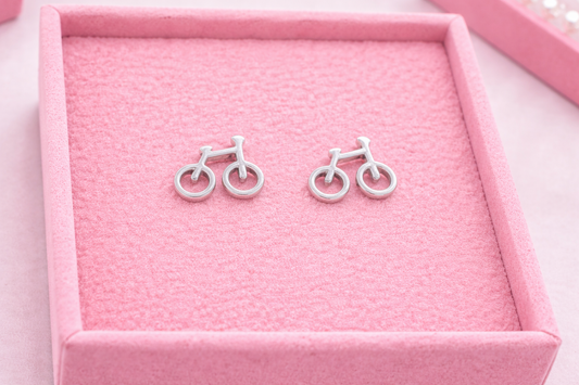 Bicycle Stud Earrings - Silver Bike Jewelry - Minimalist Cycling Jewelry - Small Stainless Steel Studs - Gift for Cyclists, A175 The Funky Bird - {{mens earrings}}