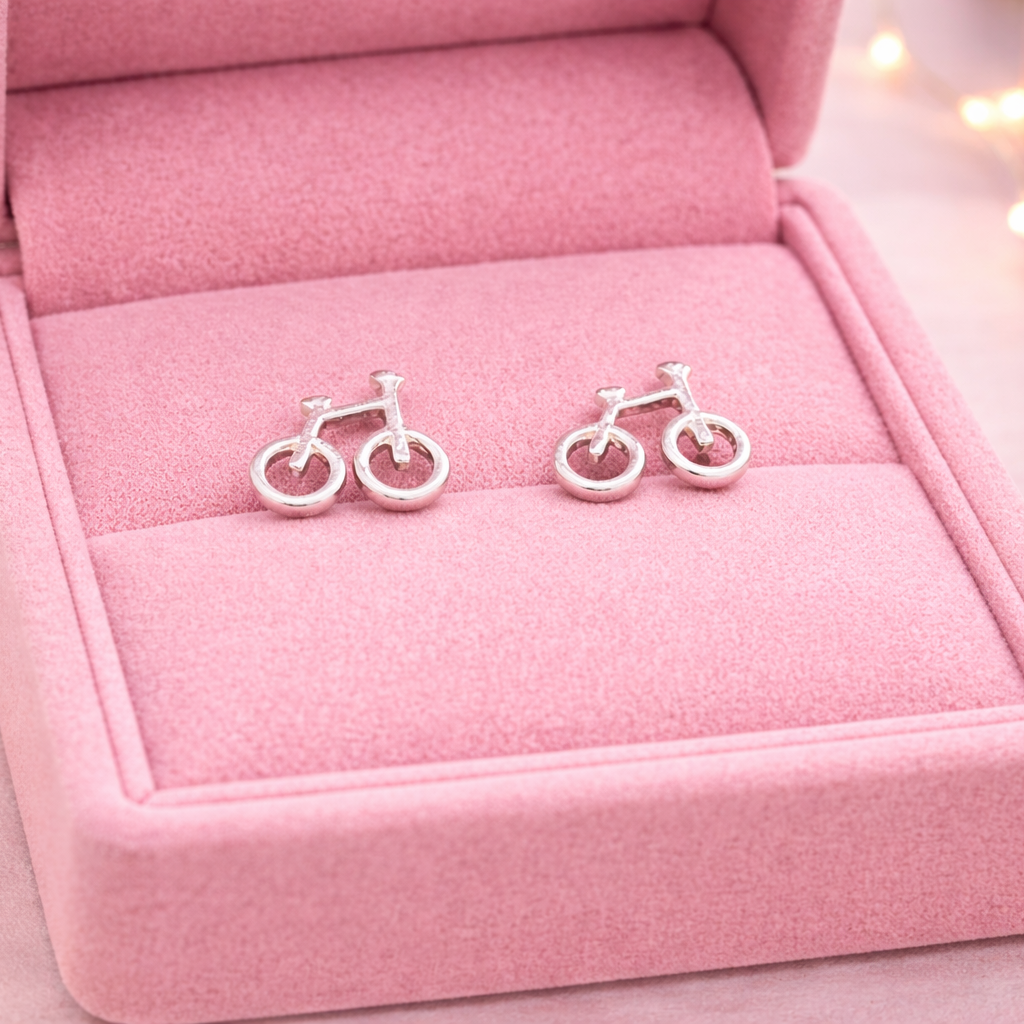 Bicycle Stud Earrings - Silver Bike Jewelry - Minimalist Cycling Jewelry - Small Stainless Steel Studs - Gift for Cyclists, A175 The Funky Bird - {{mens earrings}}