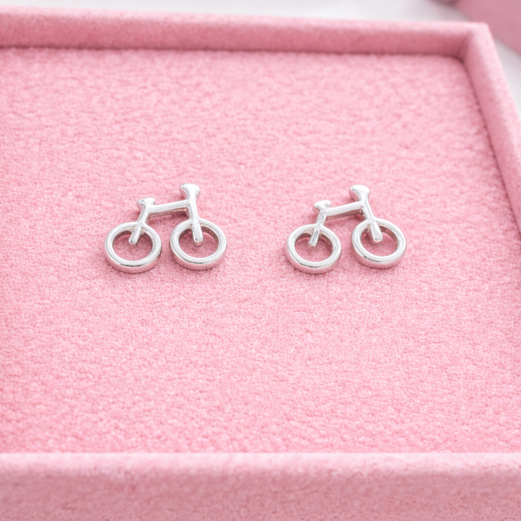 Bicycle Stud Earrings - Silver Bike Jewelry - Minimalist Cycling Jewelry - Small Stainless Steel Studs - Gift for Cyclists, A175 The Funky Bird - {{mens earrings}}