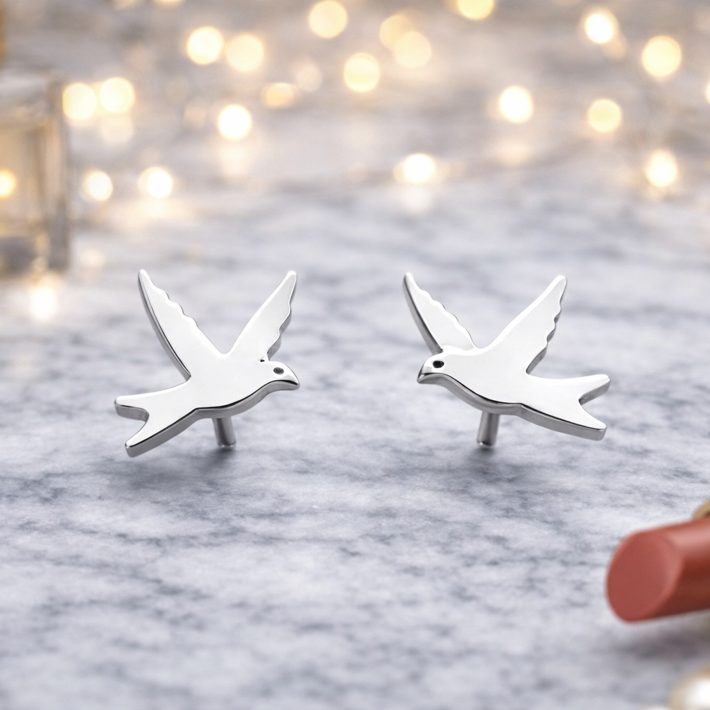 Everyday Wear Earrings - dainty Birthday Silver Bird Earrings, Swift Bird Earrings gift for her nature lover everyday wear, A077 The Funky Bird - {{mens earrings}}