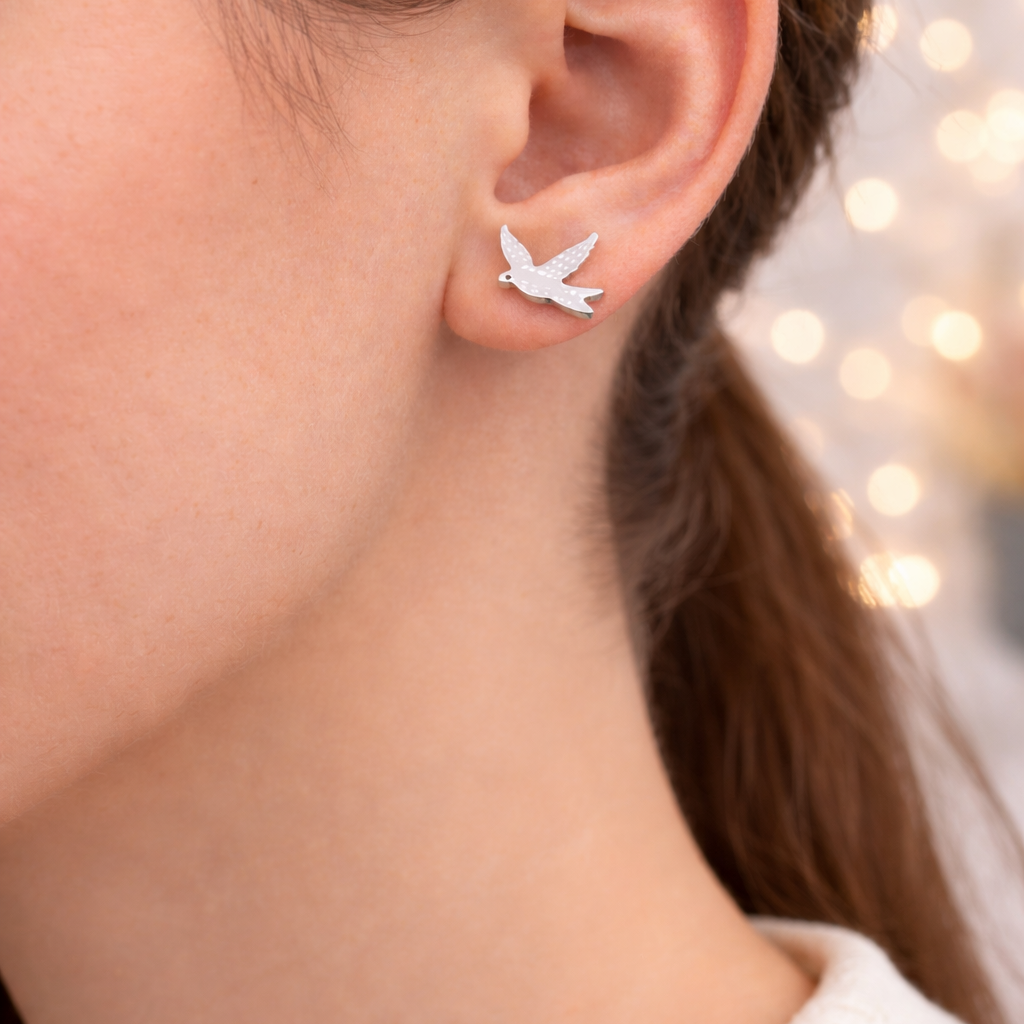 Everyday Wear Earrings - dainty Birthday Silver Bird Earrings, Swift Bird Earrings gift for her nature lover everyday wear, A077 The Funky Bird - {{mens earrings}}